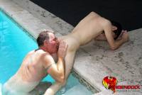 Brett Anderson and Conner Bradley by the pool f7spimf6y7